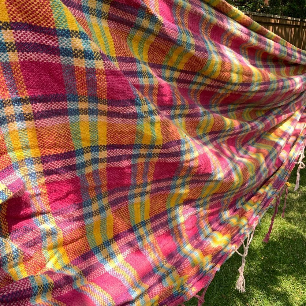 handmade cotton colourful hammock plaid pink yellow green gingham‎ tartan purple